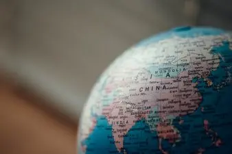 A globe turned to China.