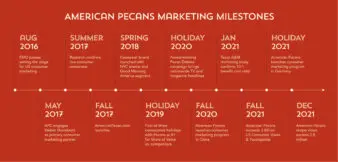 A timeline of the American Pecan Council's marketing activities and successes over its first 5 years.