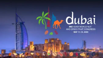 Photo of Dubai skyline at night with the logo for the 39th INC Congress.