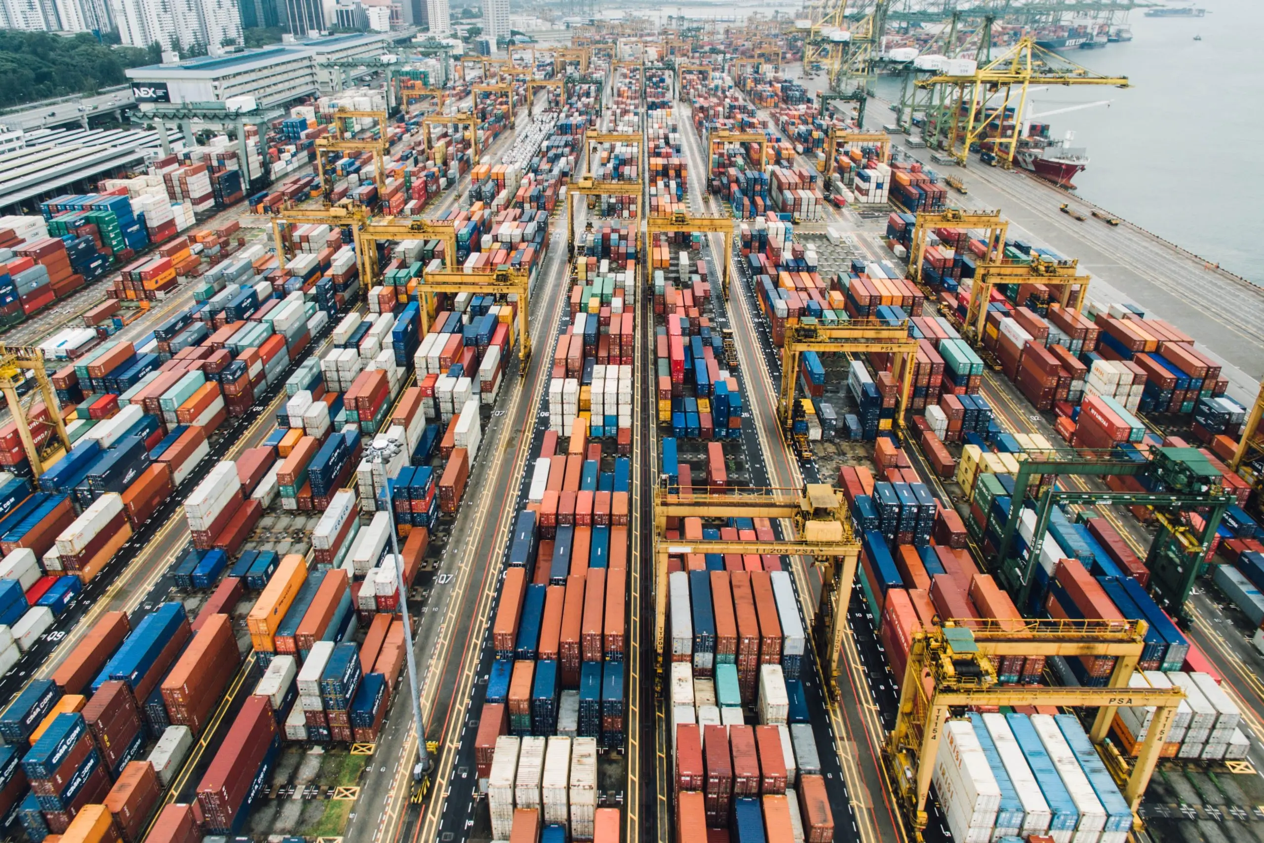 A transport ship with thousands of shipping containers on board in Bukit Merah, Singapore.