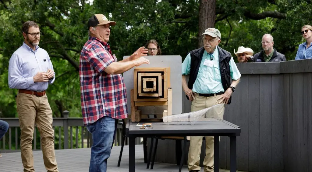Producer Troy Swift shares his experience with bat boxes during a Noble Research Institute event (Image provided by Noble Research Institute)