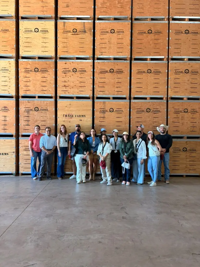 Meeting at Chase Pecan Farms in Fabens, Texas, the group toured the large scale operation and later learned about their flavored pecans and pecan milk. (Image provided by Blair Krebs)