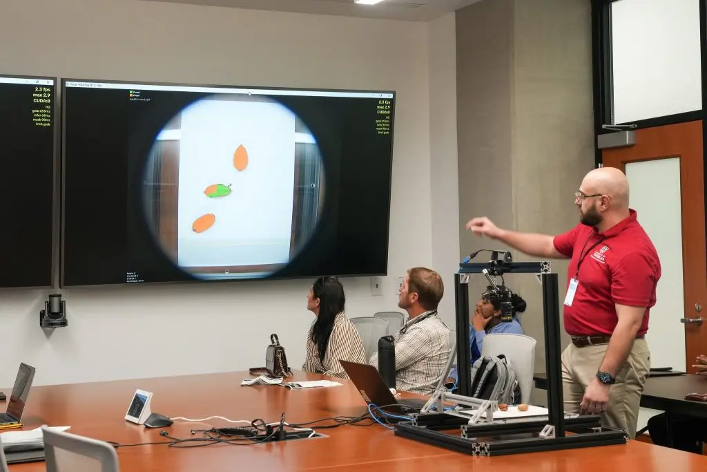 Dr. Seyed Alireza Vaezi discusses Computer vision integration for in-line inspection. (Photo credits from the University of Georgia College of Engineering.)