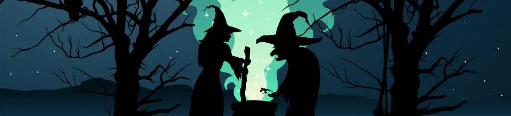 Witches brewing in a cauldron - Halloween illustration