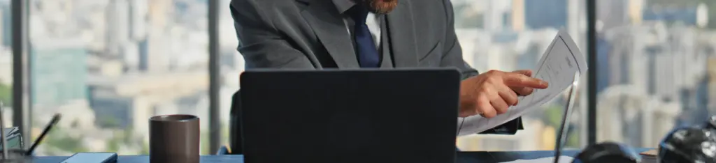 boss speaking web conference in office