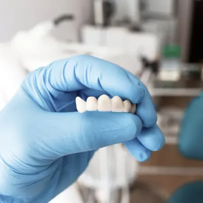 Close-up of dental bridge model
