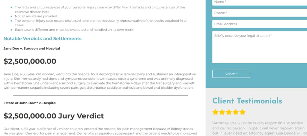 attorney bio page case results