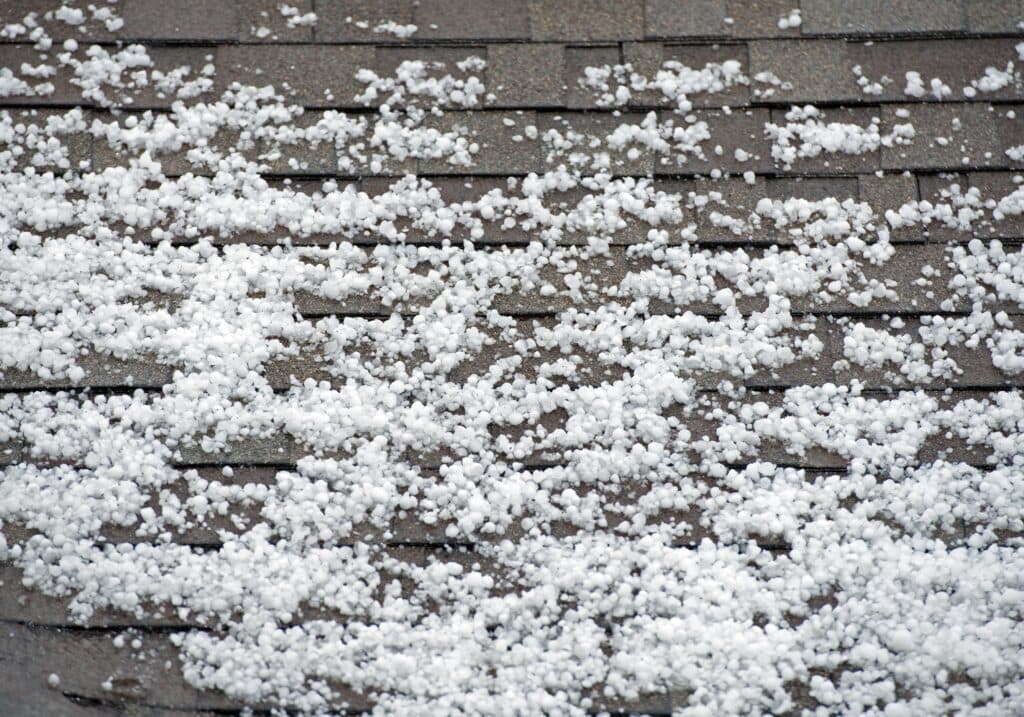 what does hail damage look like on a roof Hail on the Roof. After Heavy Storm with Hail. Roof Closeup.