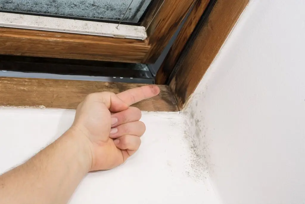 attic vent installation hand pointing the mold in wood vent