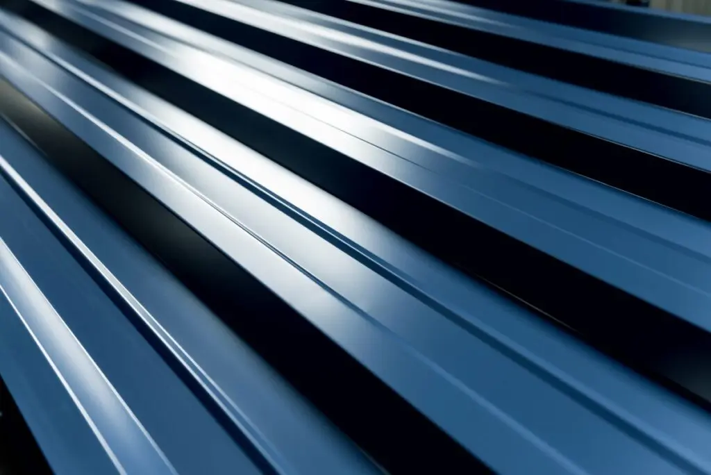 metal roofing options corrugated dark blue metallic sheet closeup