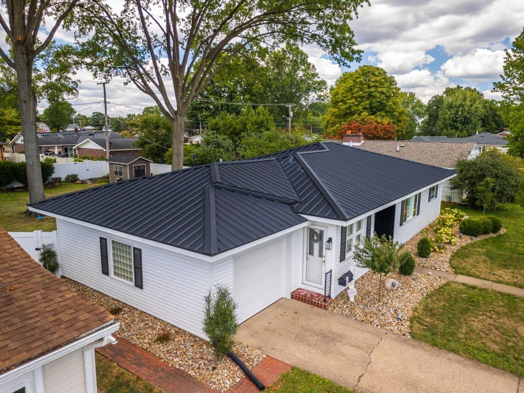 grey metallic roof small house 