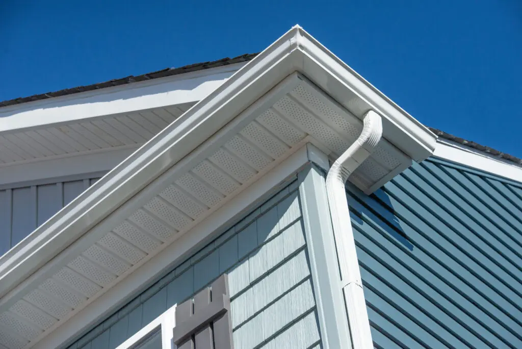 Colonial white gutter guard system, fascia, roof eaves, drip edge, soffit pr