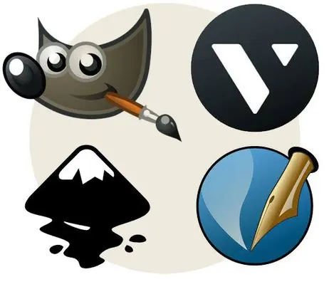 logos for GIME, Vectr, Scribus, and Inkscape