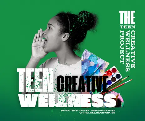 banner image for the Teen Creative Wellness Project, showing a silhouetted image of a girl calling