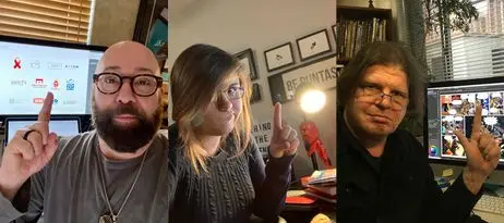 Montage of 3 artists holding up a finger