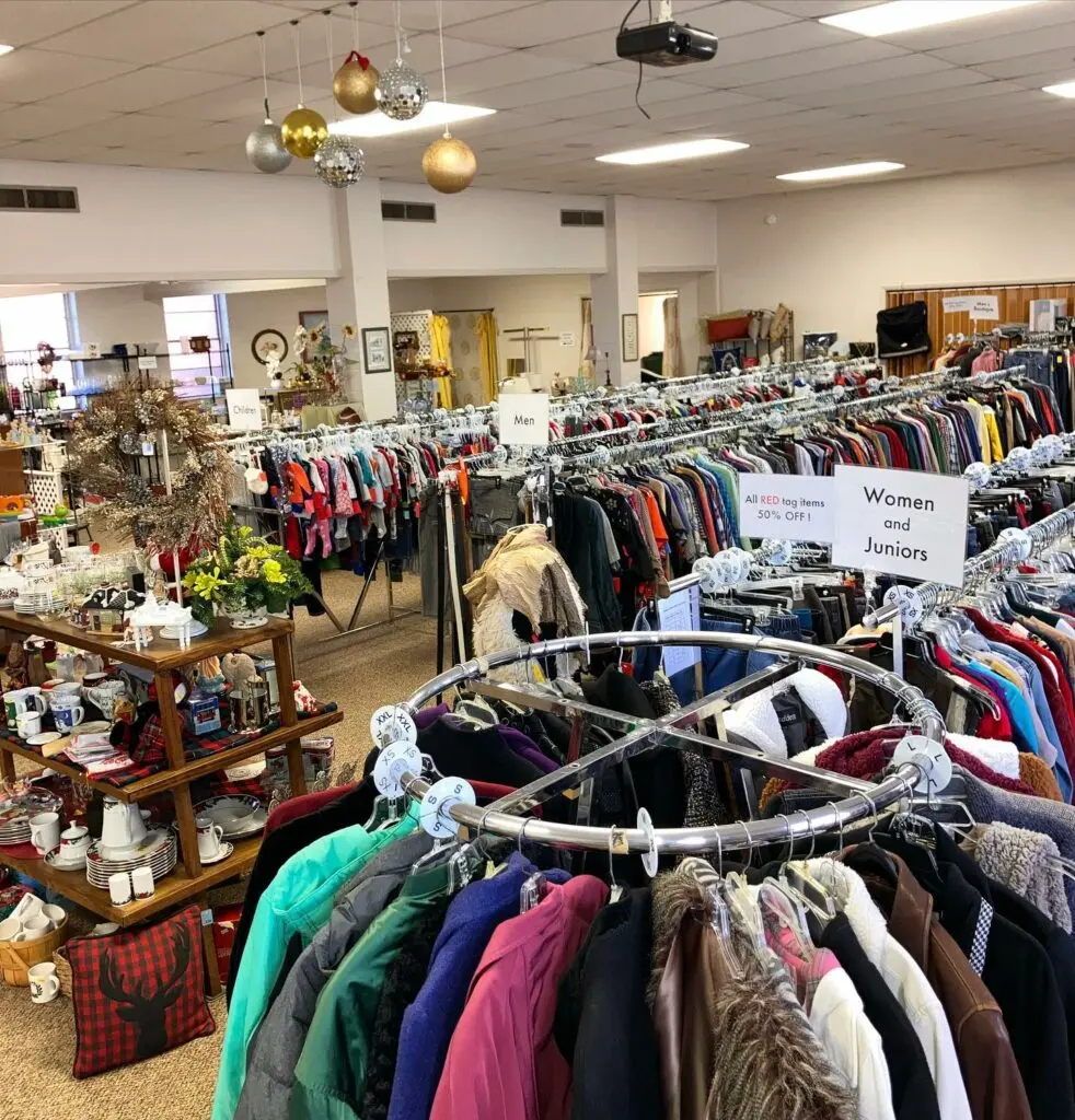 Wide shot of the inside of the Everyday Sunshine Thrift Store