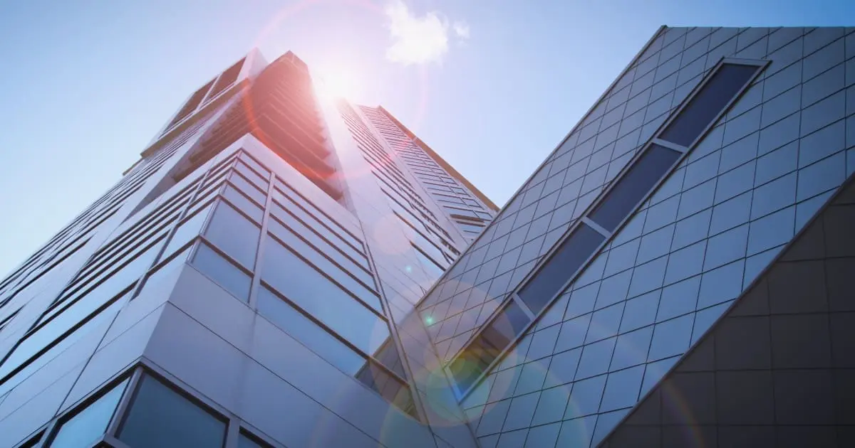 picture of a skyscraper from the ground point of view