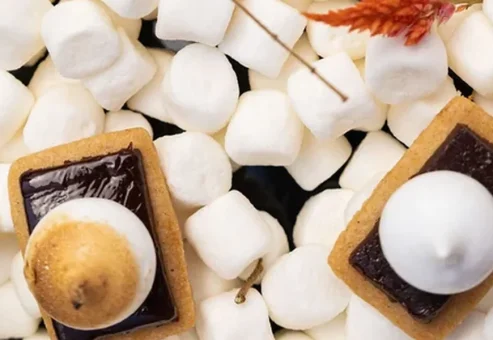 Orange Cardamom S'mores with chocolate ganache on graham cracker bases at a downtown San Jose executive conference catered by Handheld Catering