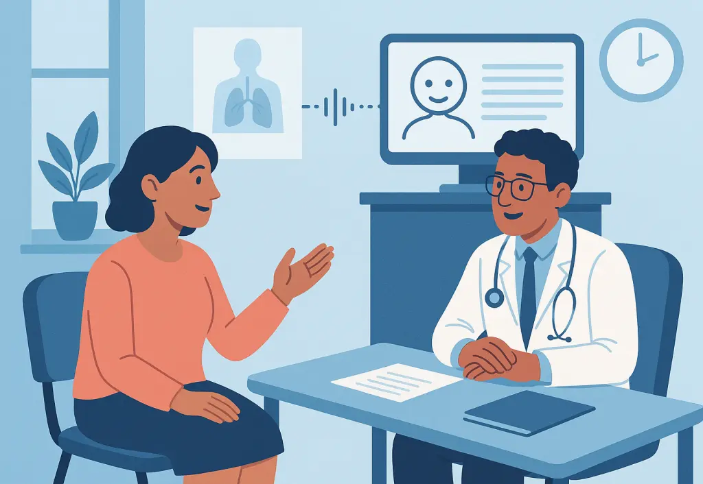Cartoon graphic doctor and patient talking