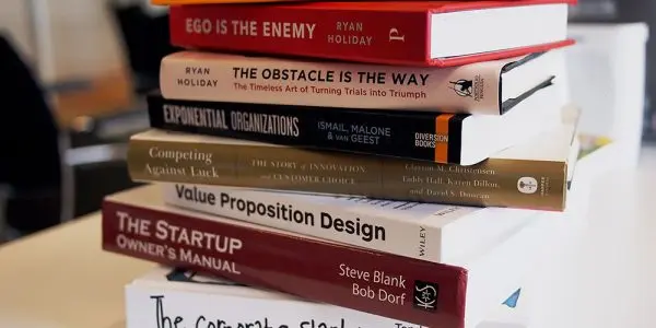 A pile of startup books