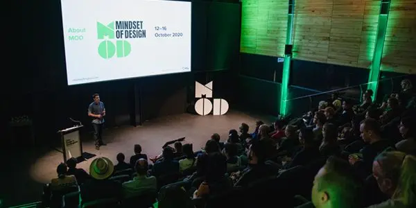 Man on stage at MOD opening