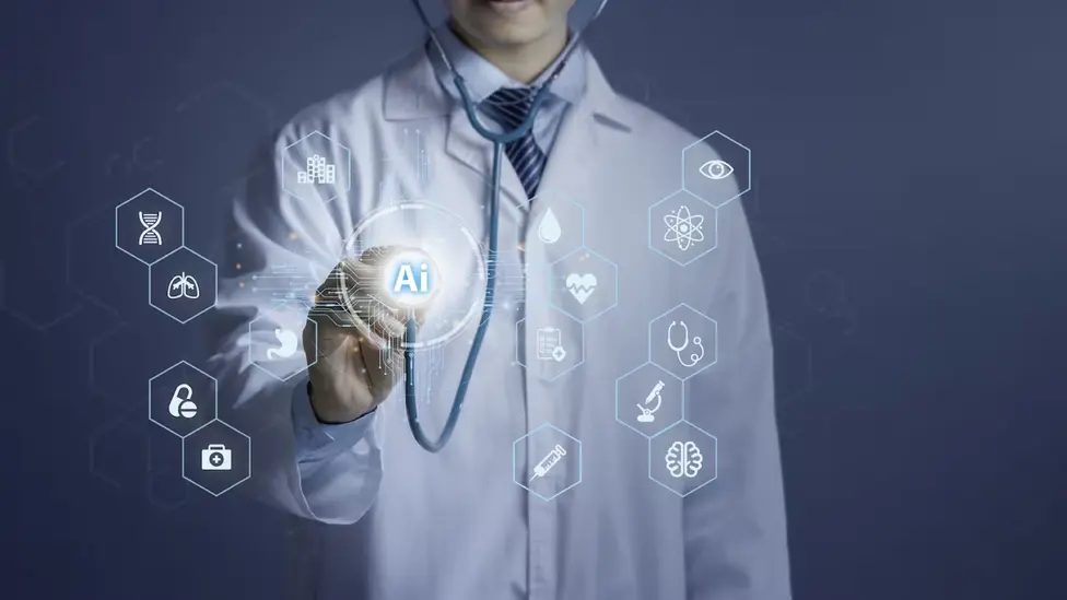 Doctor interacting with Ai image