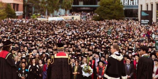 Large crowd of students at graduation