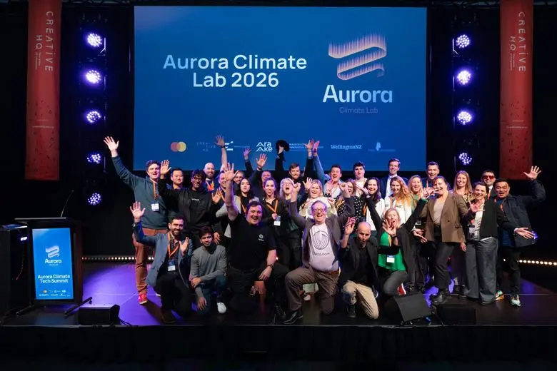 Climate tech founders celebrating Aurora Summit