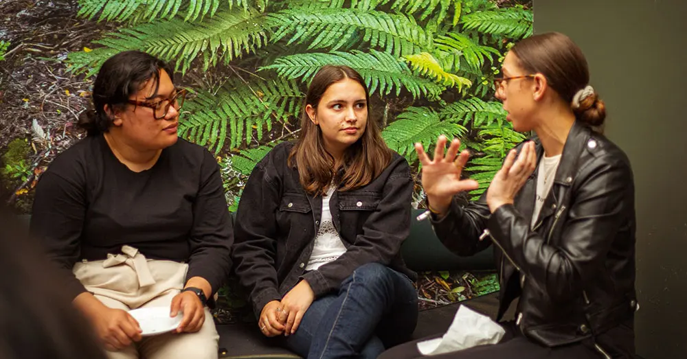 three young female founders chatting