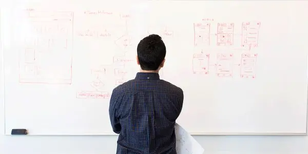 Man looking at whiteboard