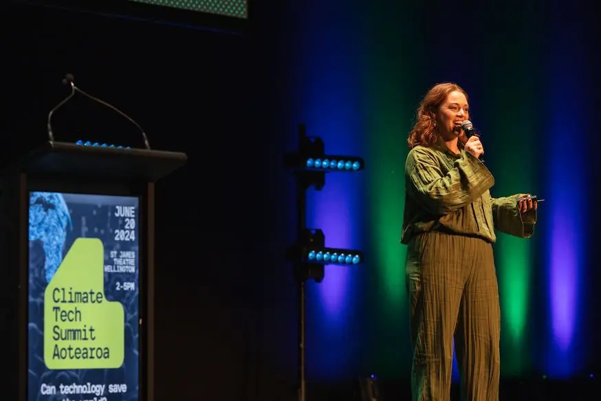 Woman founder presenting climate tech idea