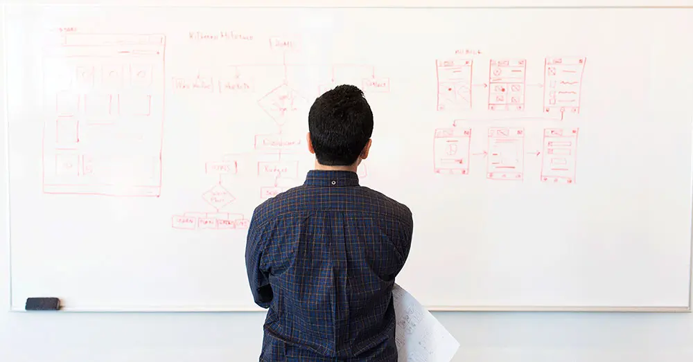Man looking at whiteboard