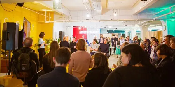 Group gathering for startup accelerator launch