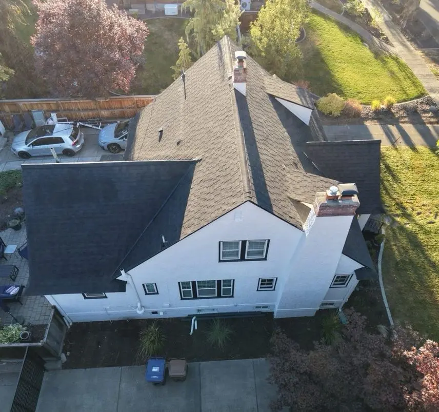 New CertainTeed Landmark in Moire Black roof installed by Alpine Roofing on W 25th Ave, Spokane