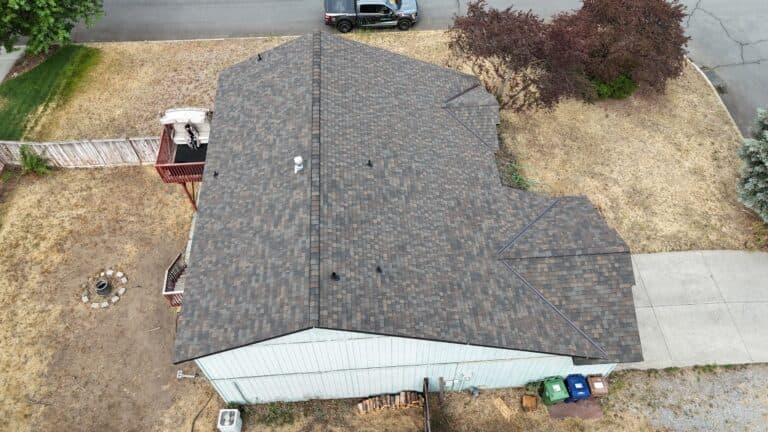 Overhead view of a home in the suburbs of Spokane, Washington.