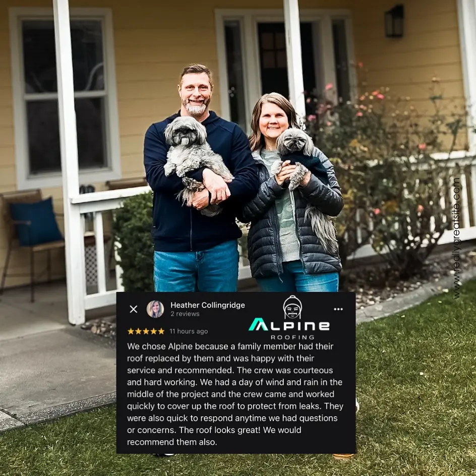 Alpine Roofing Review Testimonial with happy customers.