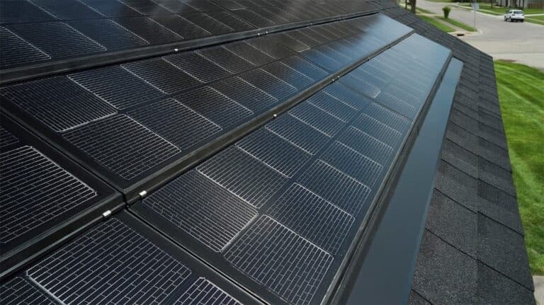 Close-up view of CertainTeed Solstice Solar Shingles installed by Alpine Roofing in Spokane, Washington, showcasing their seamless design.