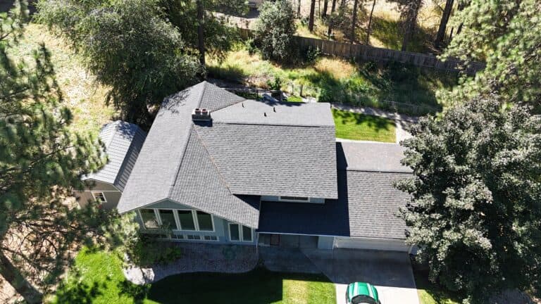 Overhead view of a beautiful home in Spokane, Washington on a sunny day.