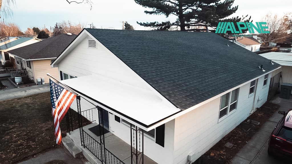 Overhead photo of a home in Spokane Washignton with a brand new roof.