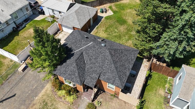 Overhead view of a new CertainTeed Landmark PRO roof on Andrew Street in Spokane