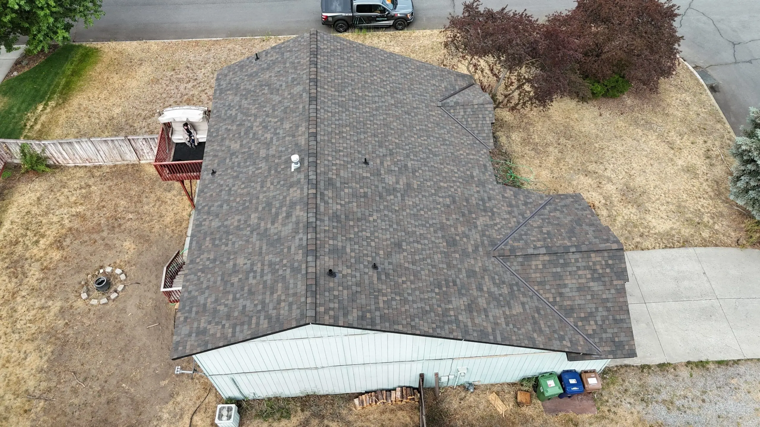 Overhead view of a home in the suburbs of Spokane, Washington.