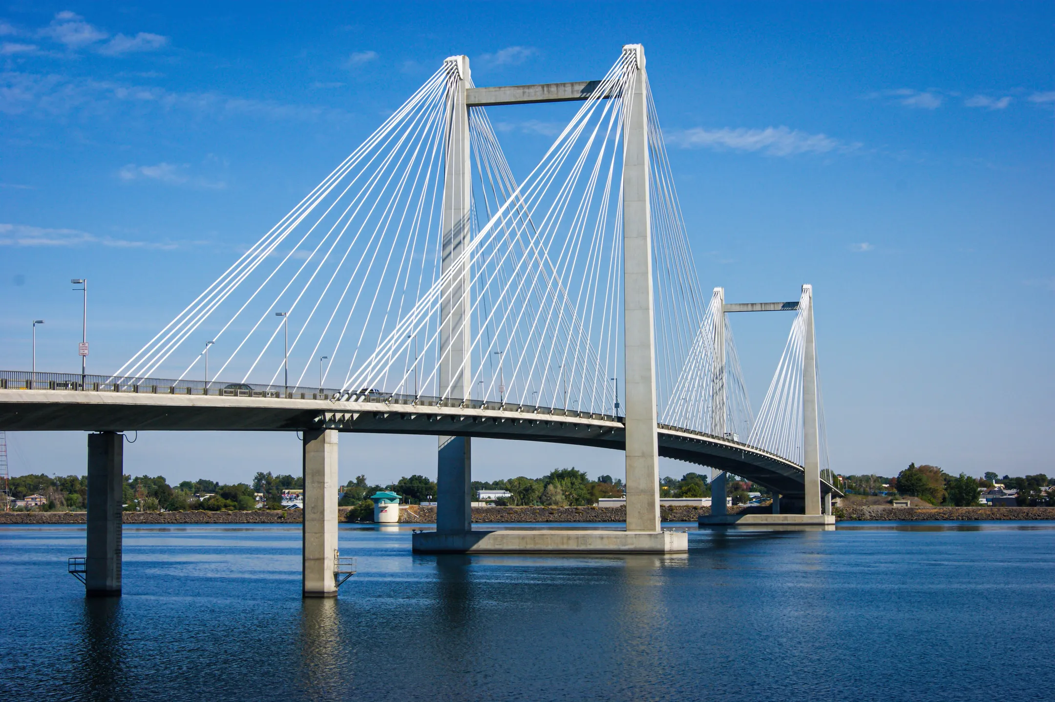 Cable-stayed bridge over Columbia river in Tri-Cities Washington State