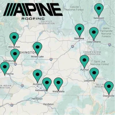 Alpine roofing locations pinpointed on a map.