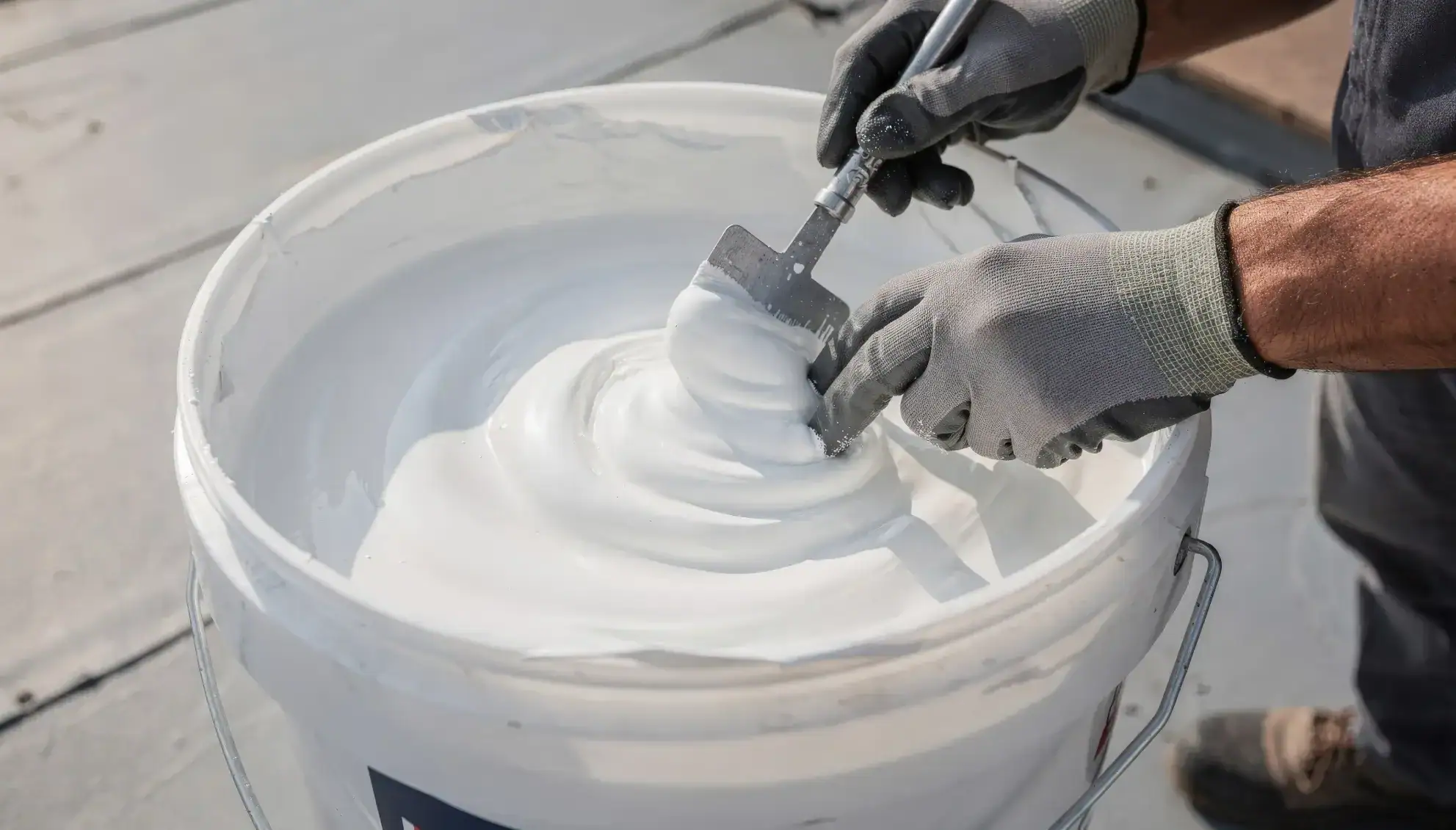 Applying elastomeric coating with a trowel on a building surface in Winnipeg, MB.
