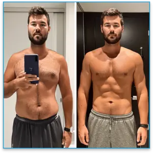 HGH for Muscle Growth: HGH Benefits 1 left to right image of man showing HGH before and after bodybuilding results