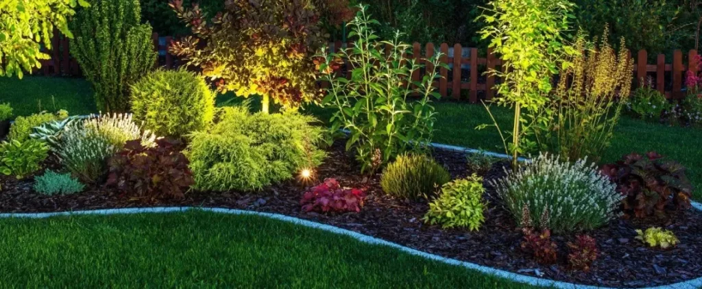 Color-coordinated landscape design with vibrant flowers and plants for visual harmony