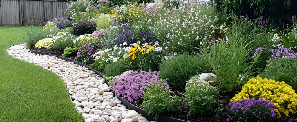 Vibrant curved garden design adding color and flow to landscaping