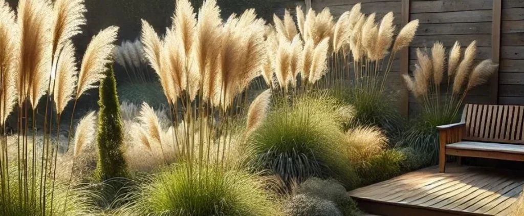 Ornamental grasses creating a soft, flowing privacy screen in landscaping
