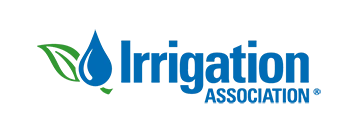 The official blue text logo of the Irrigation Association, featuring a graphical icon of a green leaf and a blue water droplet, representing efficient and sustainable watering solutions.