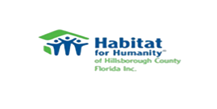 The green and blue logo of Habitat for Humanity of Hillsborough County Florida Inc., a proud community partner of Tampa Turf Services.